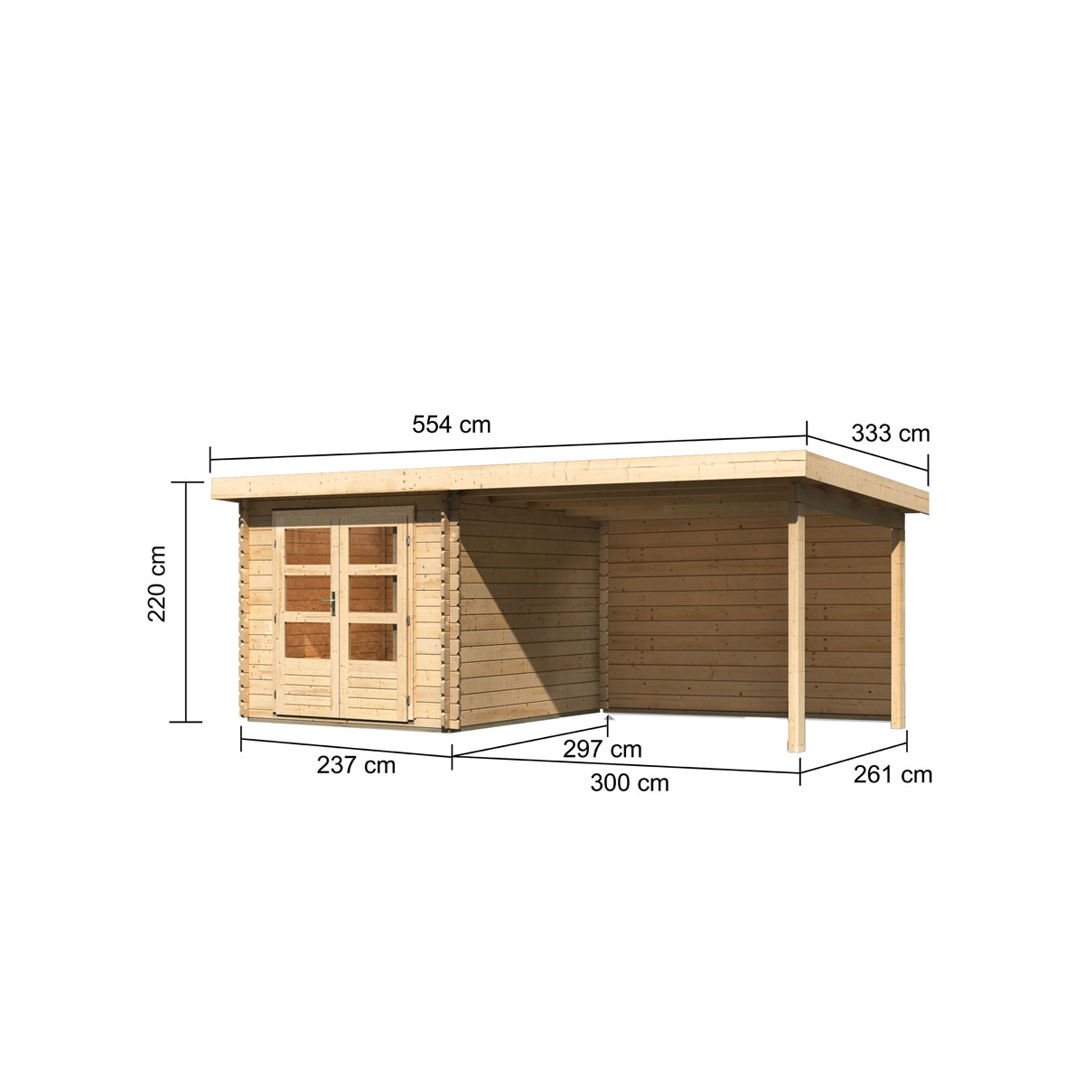 Karibu BBH Bastrup 4 Set mit Anbaudach naturbelassen Bild 3