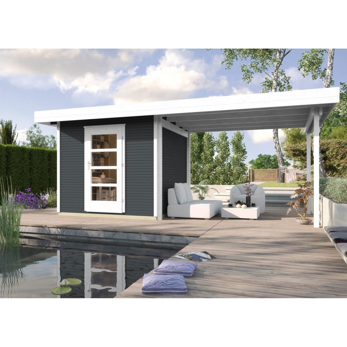 Weka Designhaus Line 172 B mit Anbau 300 cm 569 x 316 x 226 cm grau