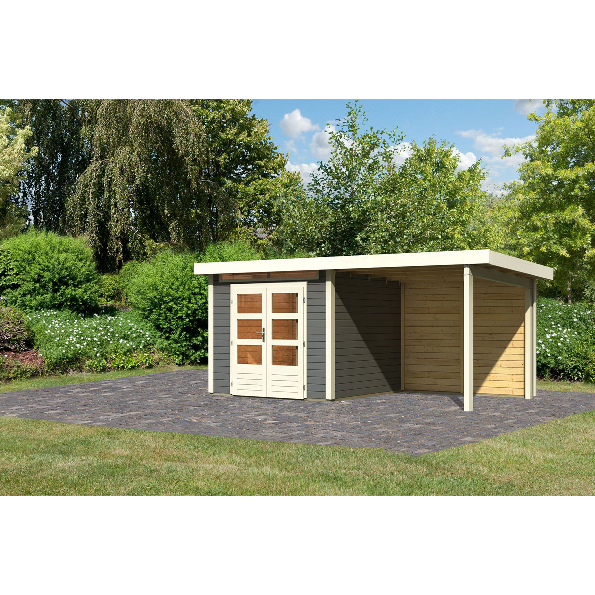 Karibu BBH Kandern 3 Set mit Anbaudach terragrau