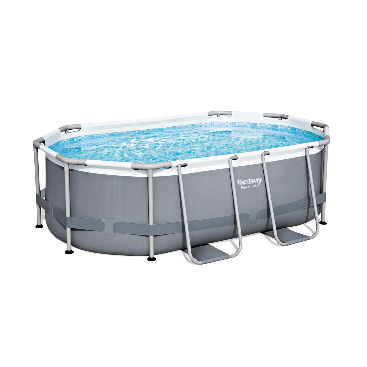 Bestway Power Steel Frame Pool komplett-Set mit Filterpumpe grau oval 305 x 200 x 84 cm