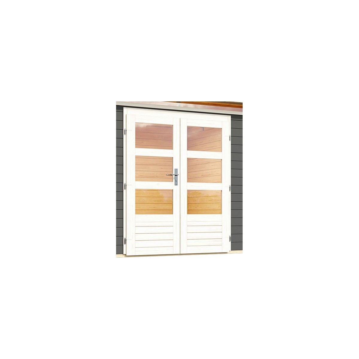 Karibu  Blockbohlenhaus Kastorf 6 terragrau mit Anbaudach Bild 5