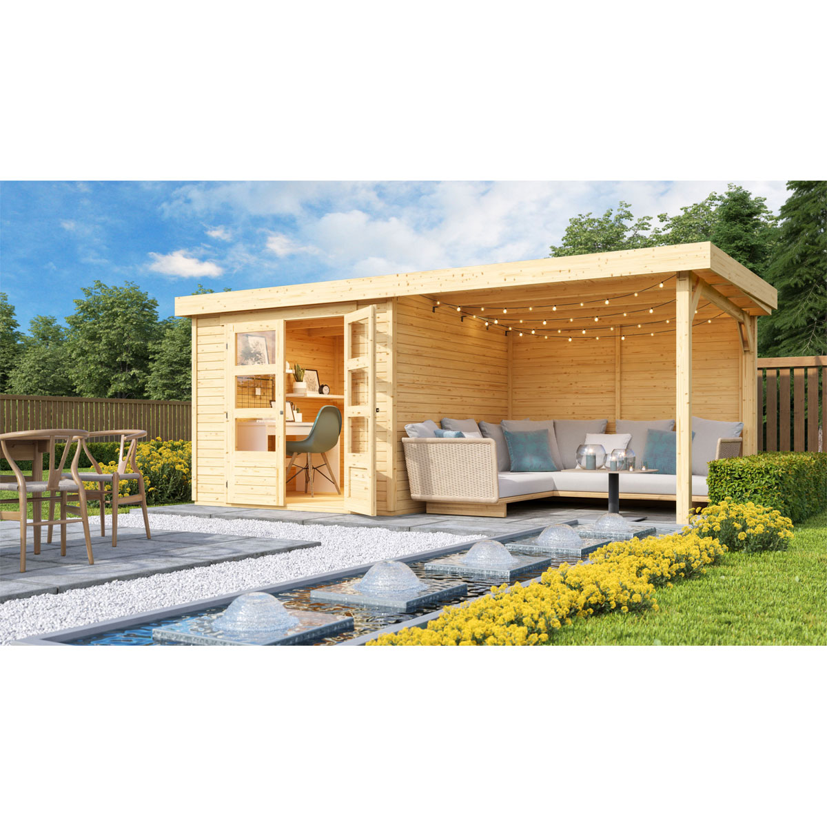 Karibu BBH Askola Set mit Anbaudach naturbelassen