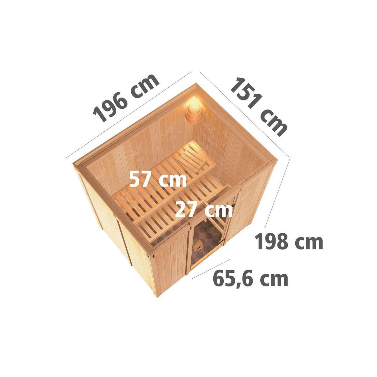 Karibu Sauna Fanja Fronteinstieg 3,6 kW Ofen integr Strg kein Kranz Klarglas-Tür Bild 11