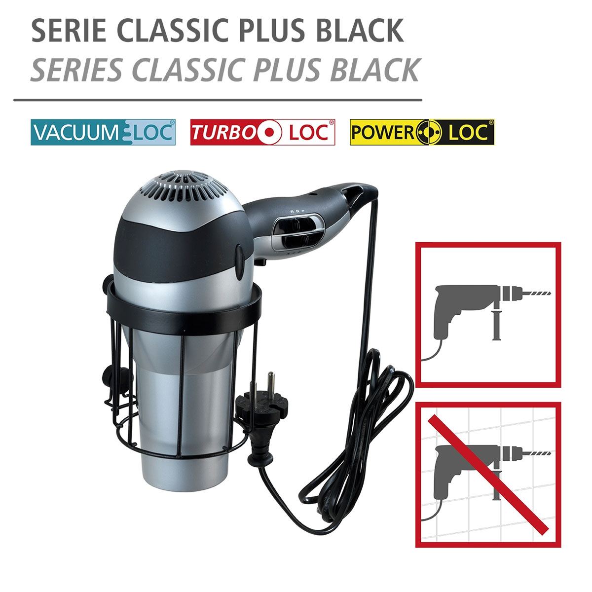 Wenko Haartrocknerhalter Classic Plus Black Bild 2