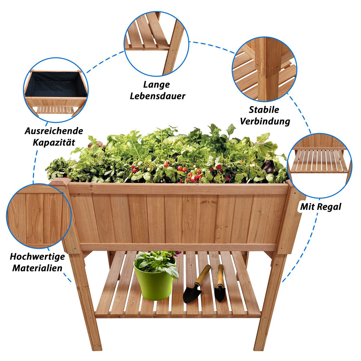 Coemo Hochbeet Kräuterbeet mit Pflanzfolie 120 x 40 x 90 cm Bild 5