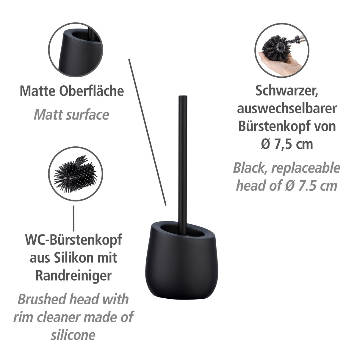 Wenko  WC-Garnitur Badi Schwarz Keramik WC-Bürstenhalter Bild 2