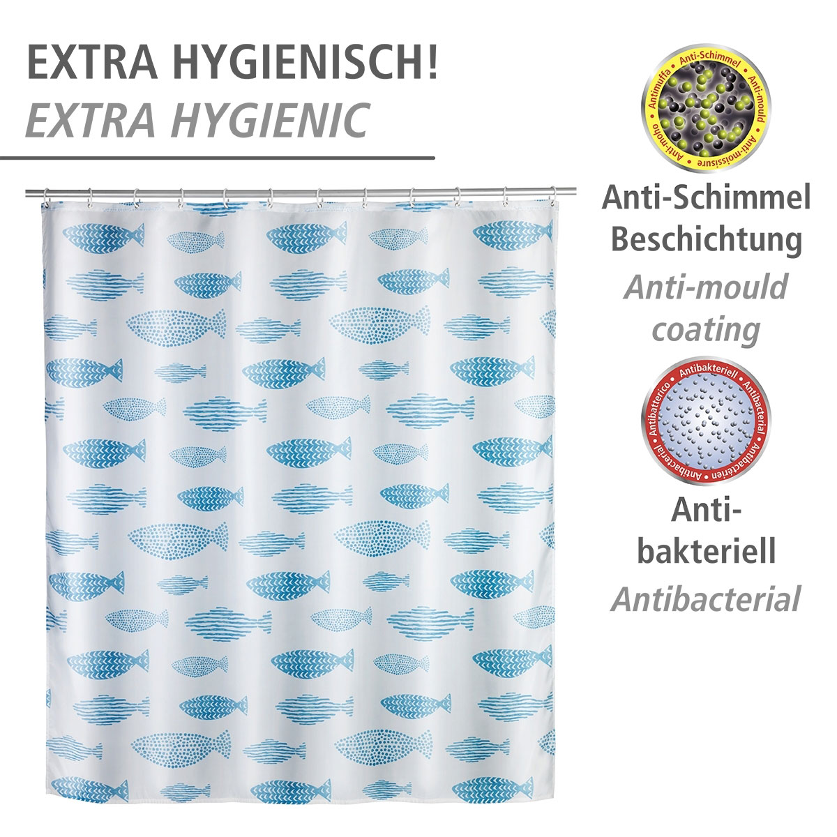 Wenko  Anti-Schimmel Duschvorhang Aquamarin Textil Polyester 180 x 200 cm waschbar Bild 4