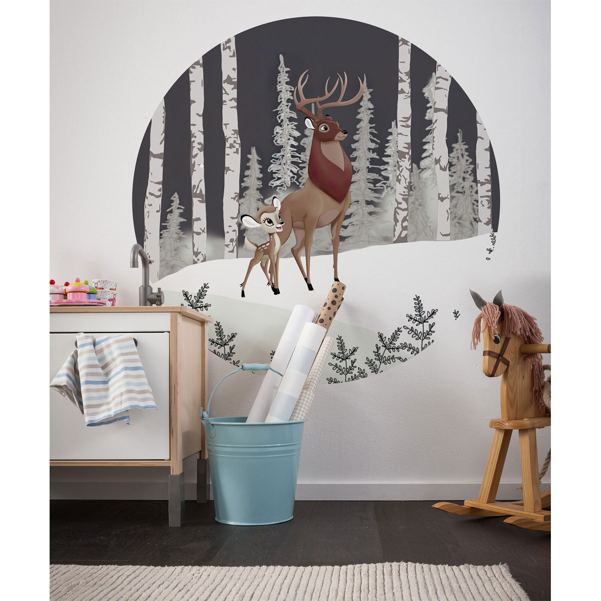 Komar Selbstklebende Vlies Fototapete rund Bambi Great Prince Durchmesser 125 cm