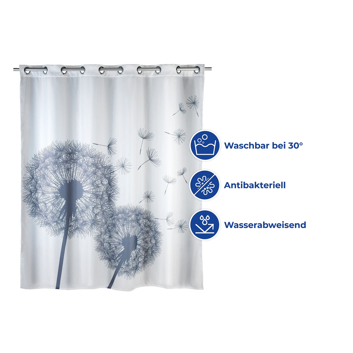 Wenko  Anti-Schimmel Duschvorhang Astera Flex Textil Polyester 180 x 200 cm waschbar Bild 3