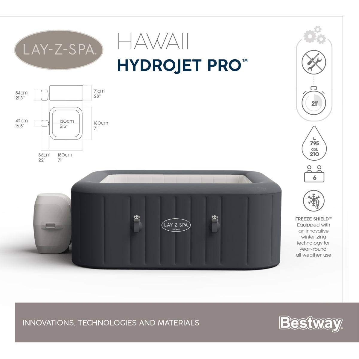 Bestway Whirlpool LAY-Z-SPA Hawaii HydroJet Pro 180 x 180 x 71 cm Bild 8