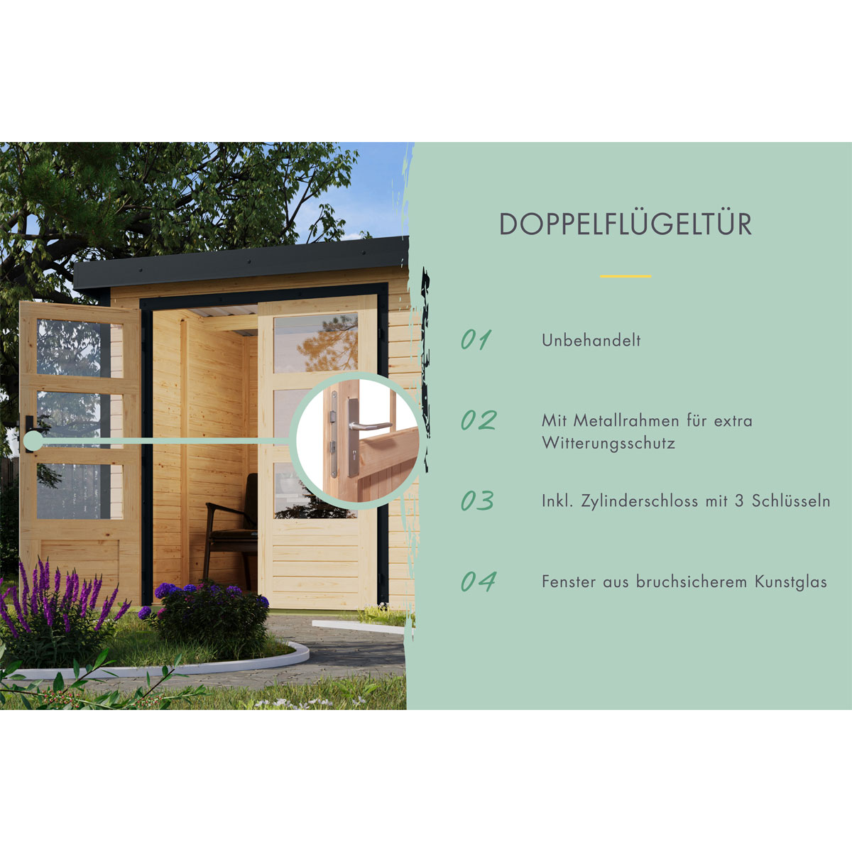 Gartenhaus "Jupiter A" SET naturbelassen / anthrazit, Anbaudach Bild 7