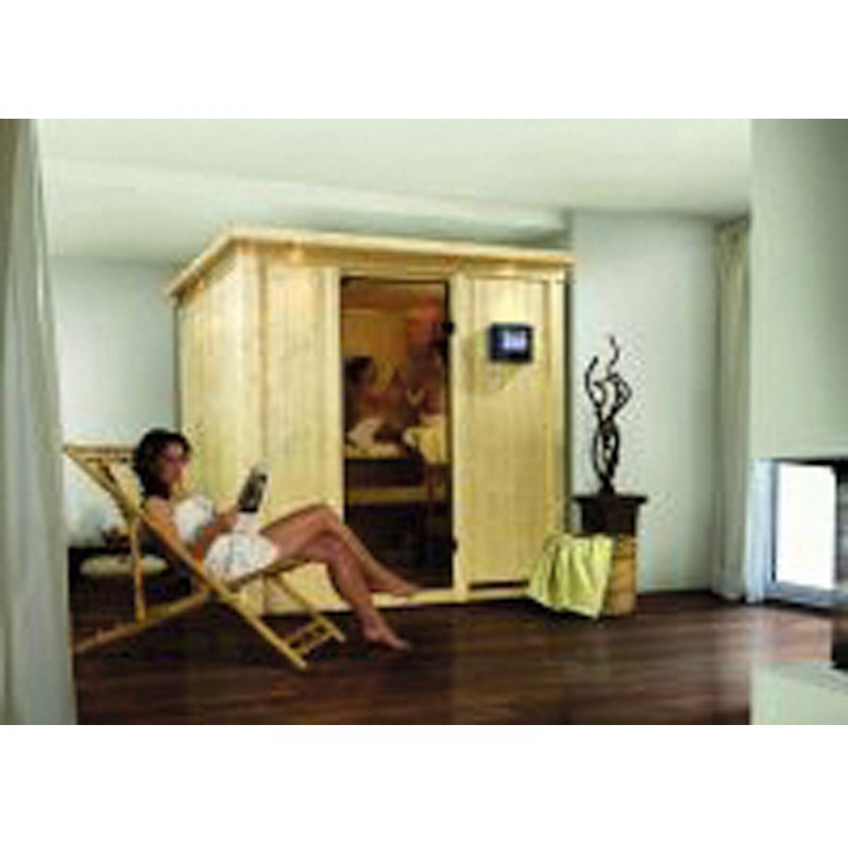 Karibu Systemsauna Daria 68 mm 3,6 kW Ofen integr Strg mit Dachkranz