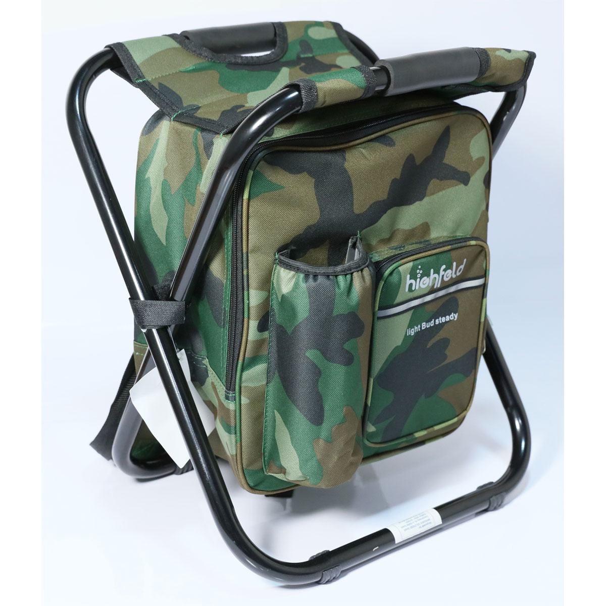 highfeld Camping Stuhl mit Rucksack & Kühlfach camouflage
