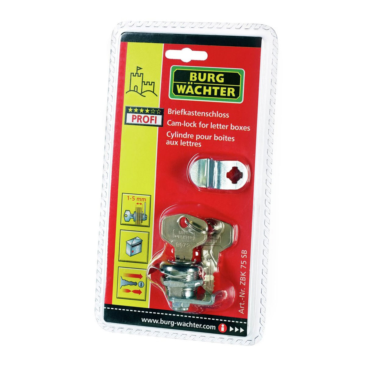 Burg Wächter Briefkasten-Zylinder ZBK 75 für Renz und ME-FA vernickelt
