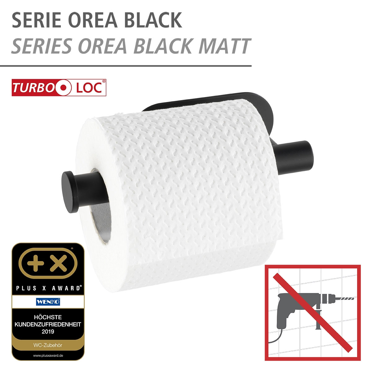 Wenko  Turbo-Loc Edelstahl Toilettenpapierhalter Orea Black Matt WC-Rollenhalter Befestigen ohne bohren Bild 2