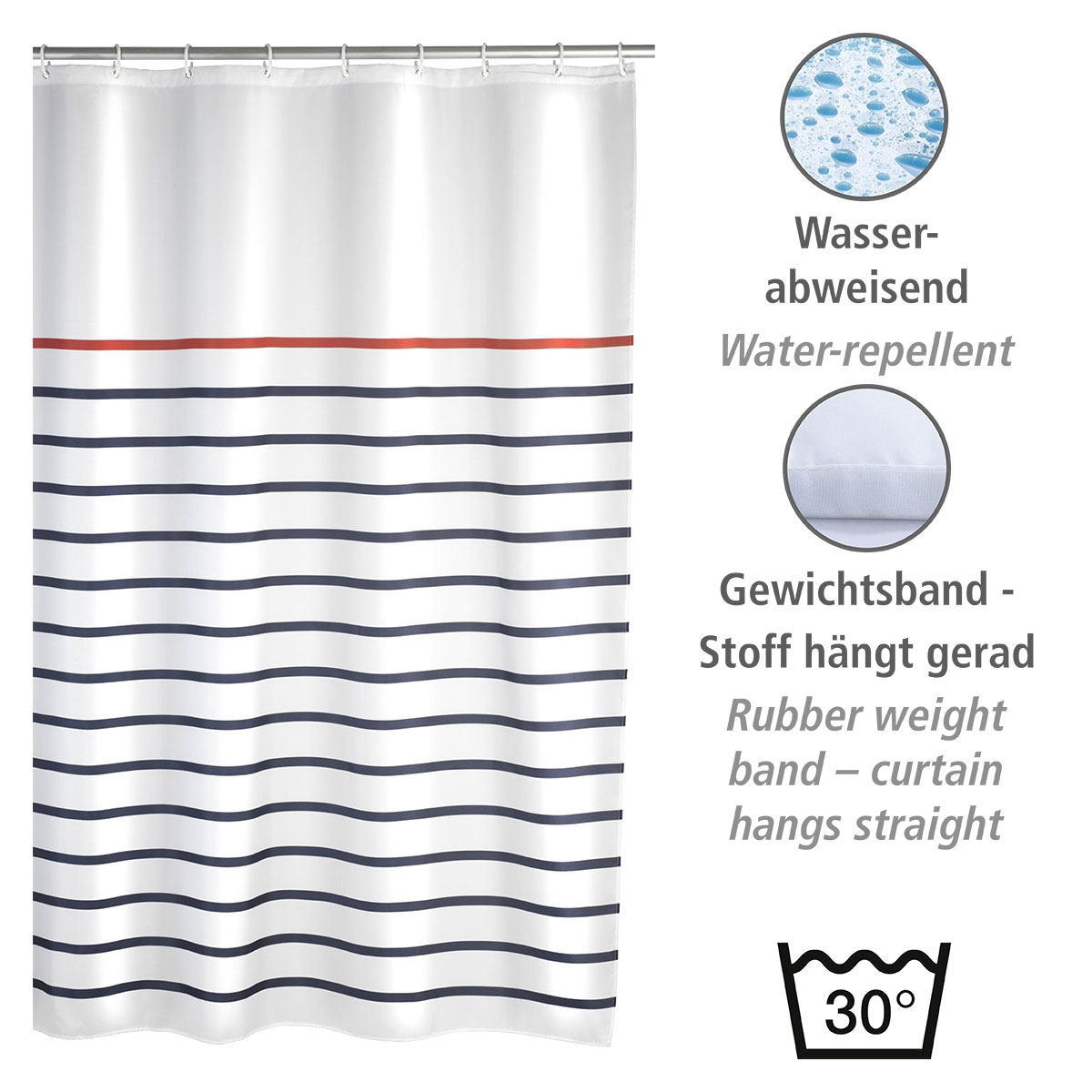Wenko  Duschvorhang Marine White Textil Polyester 180 x 200 cm waschbar Bild 3