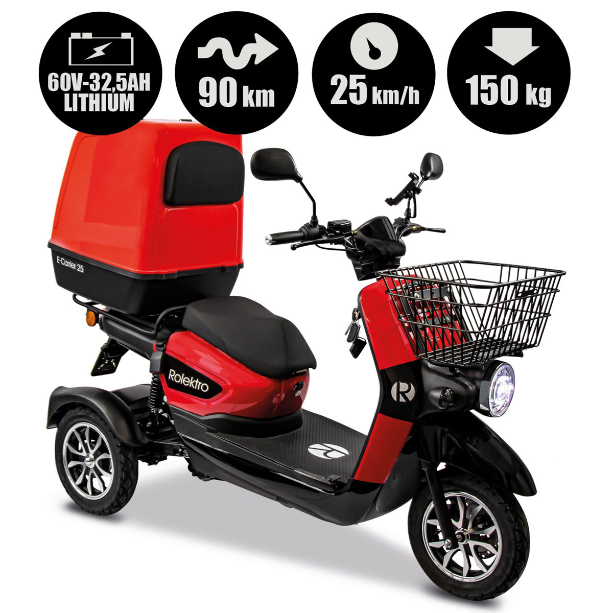 Rolektro E-Carrier „25 V.3“ Rot, mit Koffer Bild 2