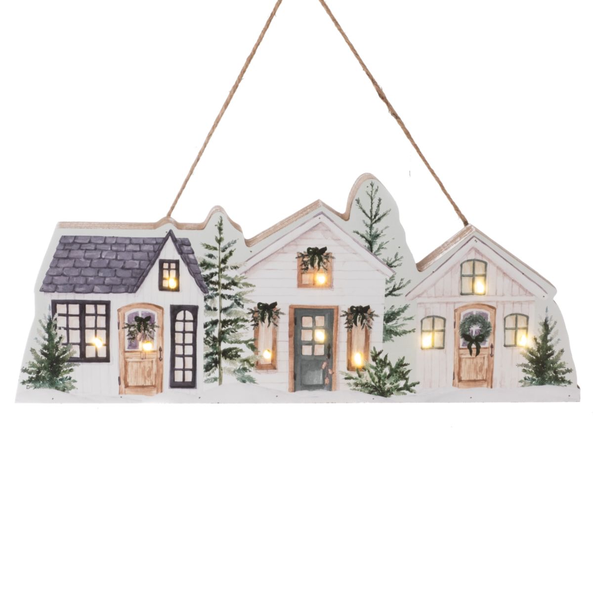 Deko LED-Haus zum Hängen 14,5x16cm weiss grün