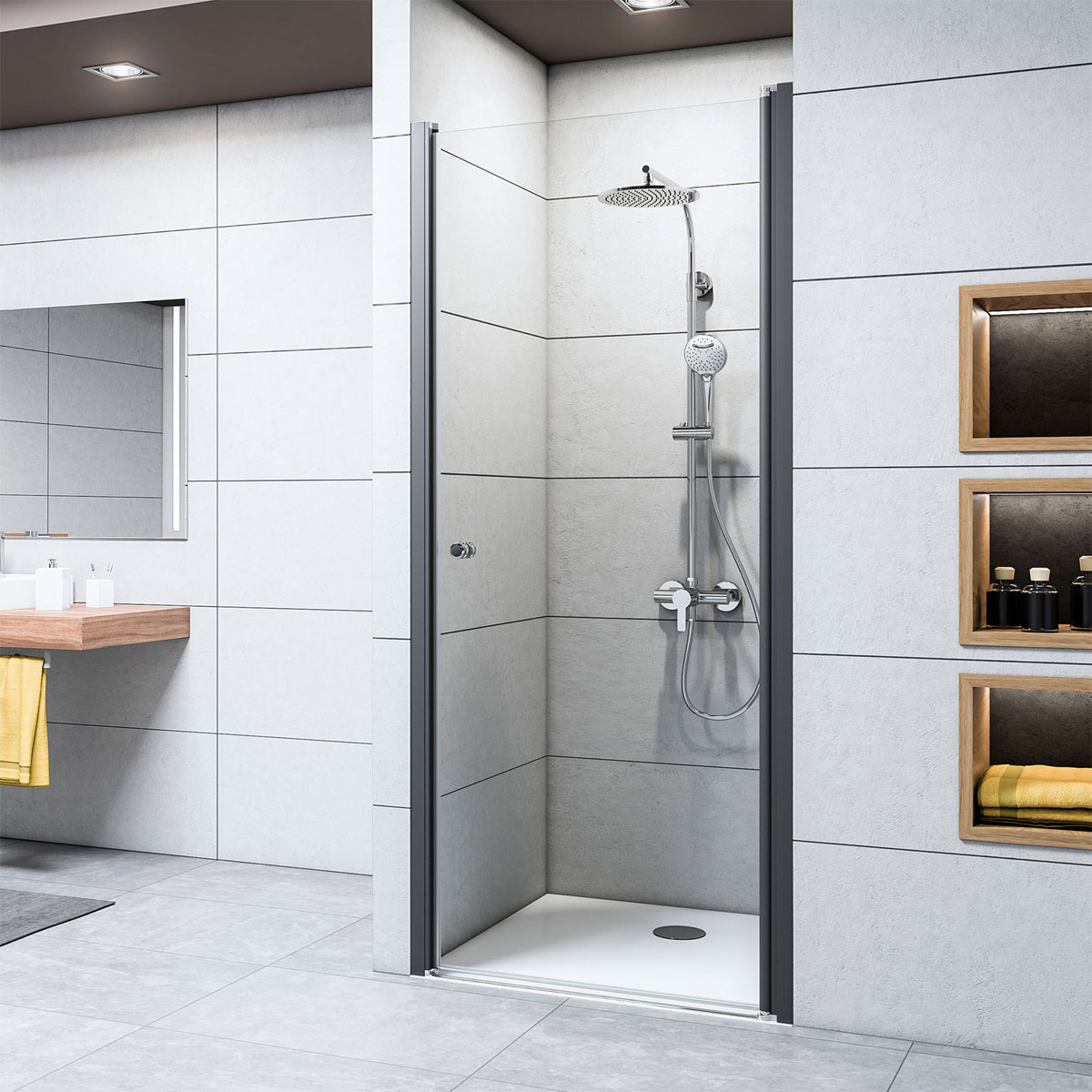 Breuer Drehtür Elana 6 für Nische, Anschlag rechts, schwarz matt, Intima, 750 mm
