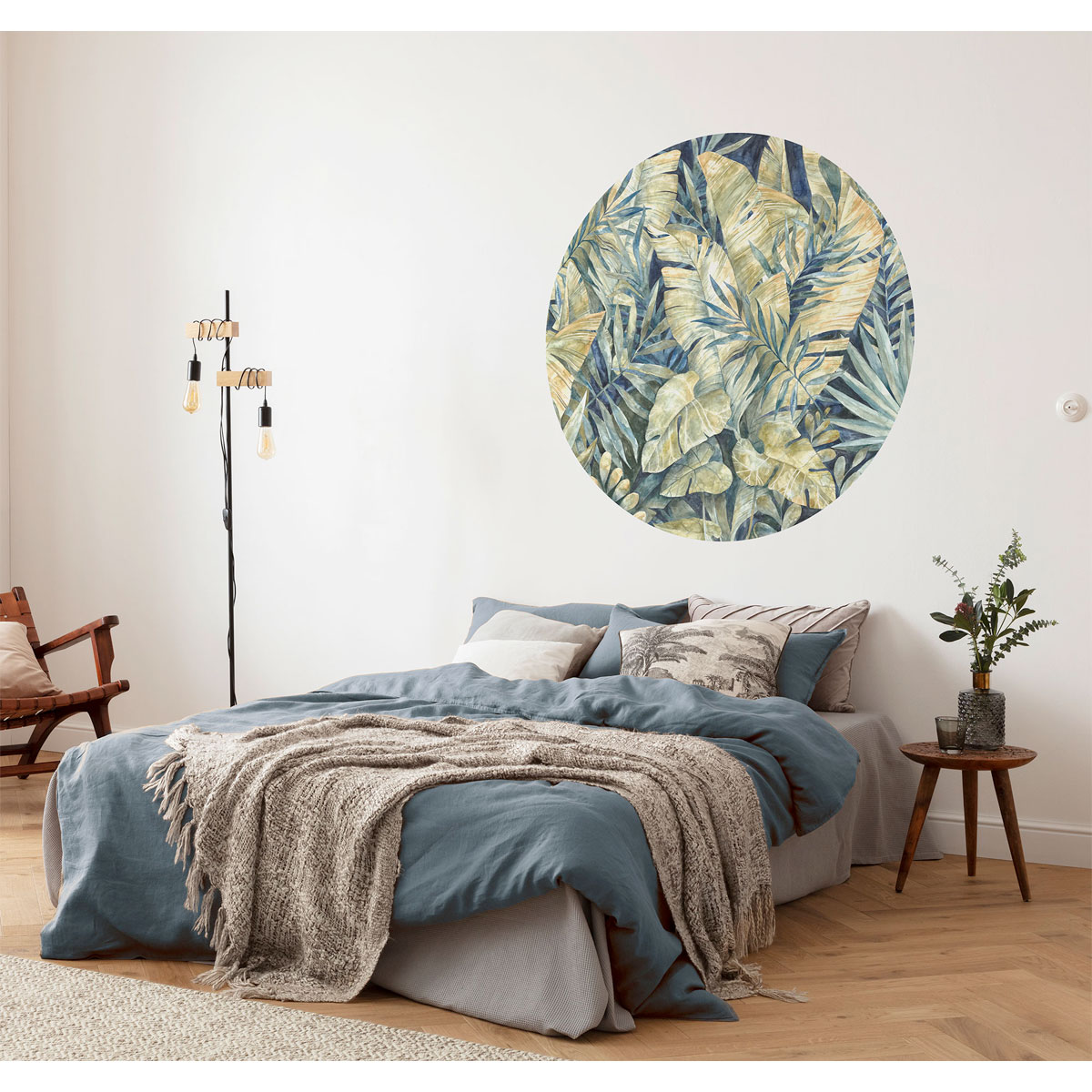 Komar Selbstklebende Vlies Fototapete rund Feuilles Tropicales Durchmesser 125 cm