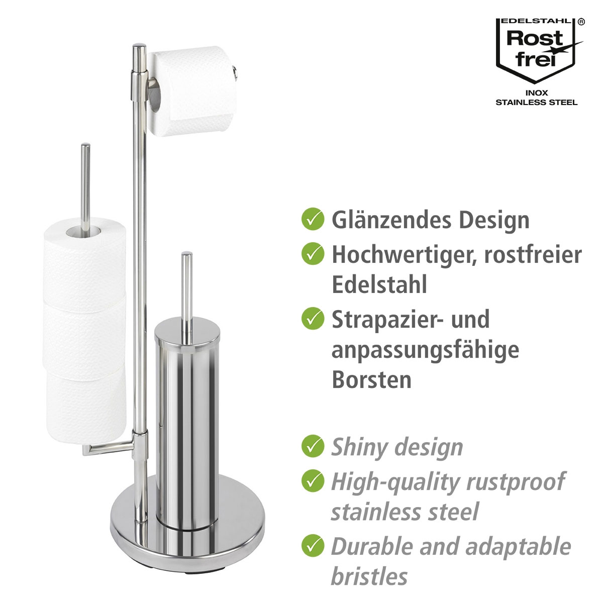 Wenko  Stand WC-Garnitur Universalo Neo Edelstahl integrierter Toilettenpapierhalter und WC-Bürstenhalter rostfrei Bild 4