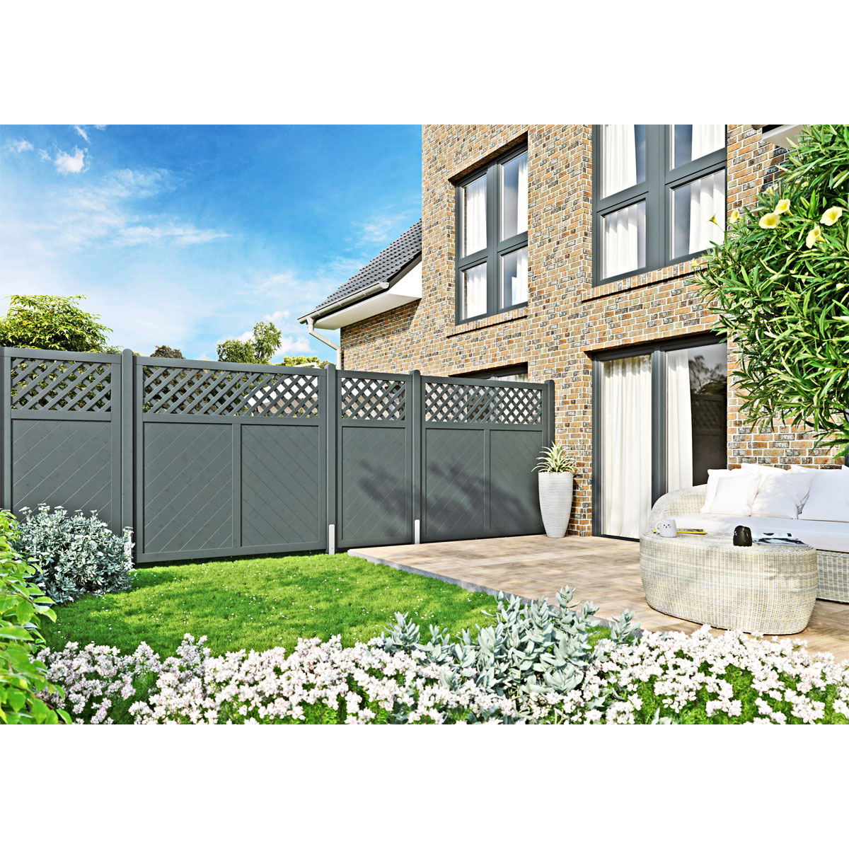 Massivzaun mit Rankgitter, Grundelement, 90x180 cm