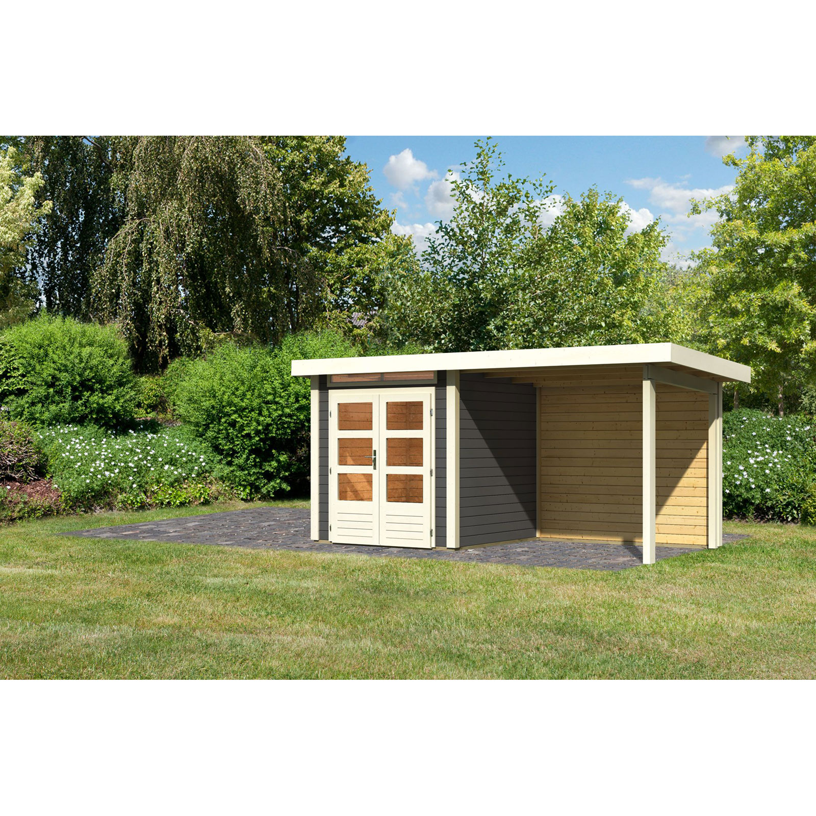 Karibu BBH Kandern 1 Set mit Anbaudach terragrau Bild 2