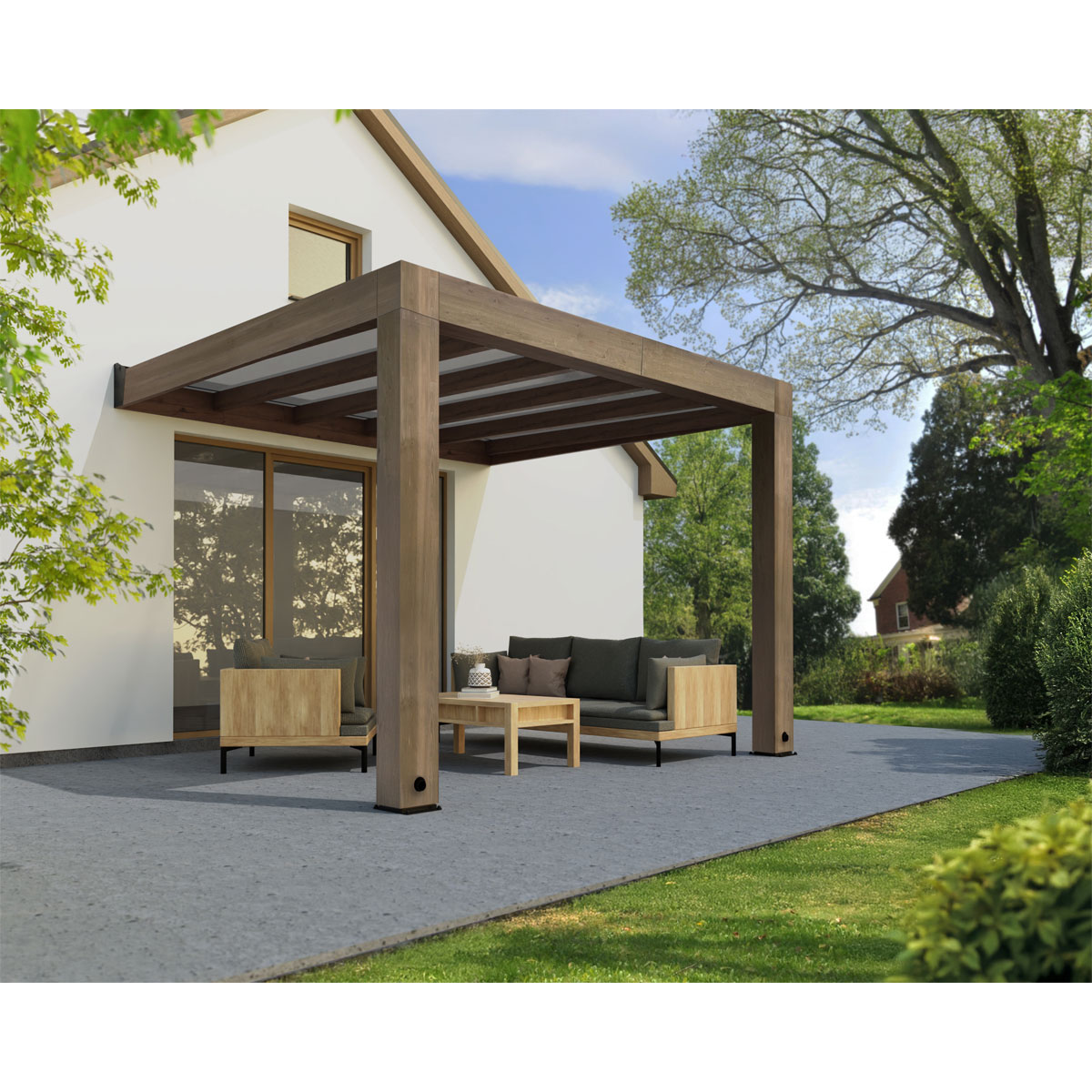 Palram Canopia Helsinki 3x3,4 Terrassenüberdachung aus Zedernholz / Sonnenschutzpaneele