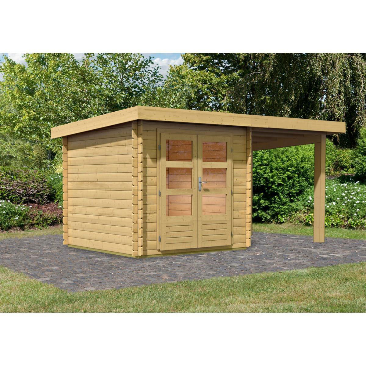 Karibu Gartenhaus Bastrup mit Schleppdach 200 cm naturbelassen 200 x 202 x 202 cm