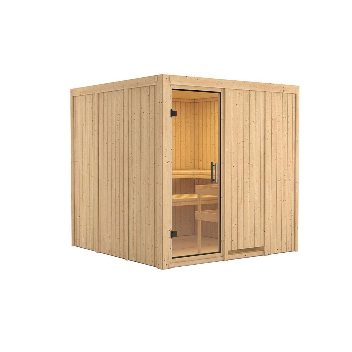 Karibu Sauna Rodin Fronteinstieg ohne Ofen kein Kranz Klarglas-Tür