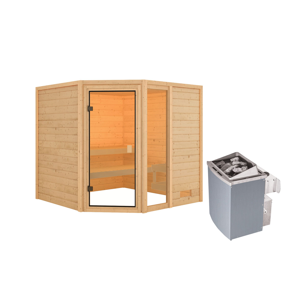 Karibu Sauna Tabea naturbelassen integrierte Steuerung ohne Dachkranz Bild 3