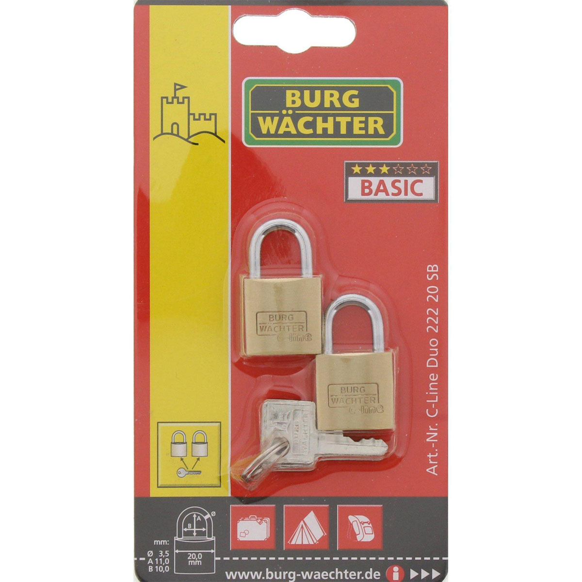 Burg Wächter Vorhängeschloss-Set Duo 222 36,9 25 x 36,9 x 9,3 mm Messing