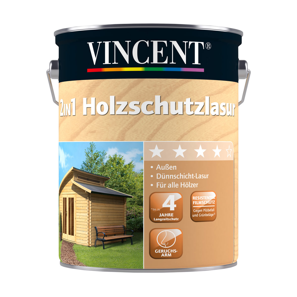 Vincent 2in1 Holzschutzlasur Kiefer 4 L Bild 1