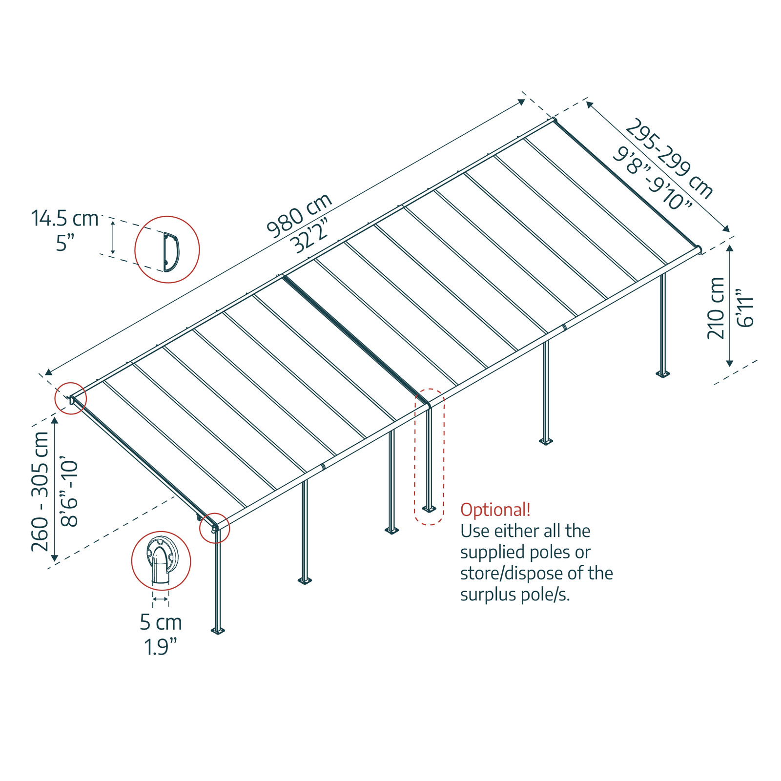 Palram Canopia Capri Alu Terrassenüberdachung Polycarbonat 3x9,7 m grau Bild 8