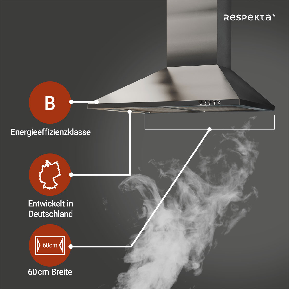 Respekta Nola Kaminhaube CH22058IXB 60 cm Edelstahl Bild 3