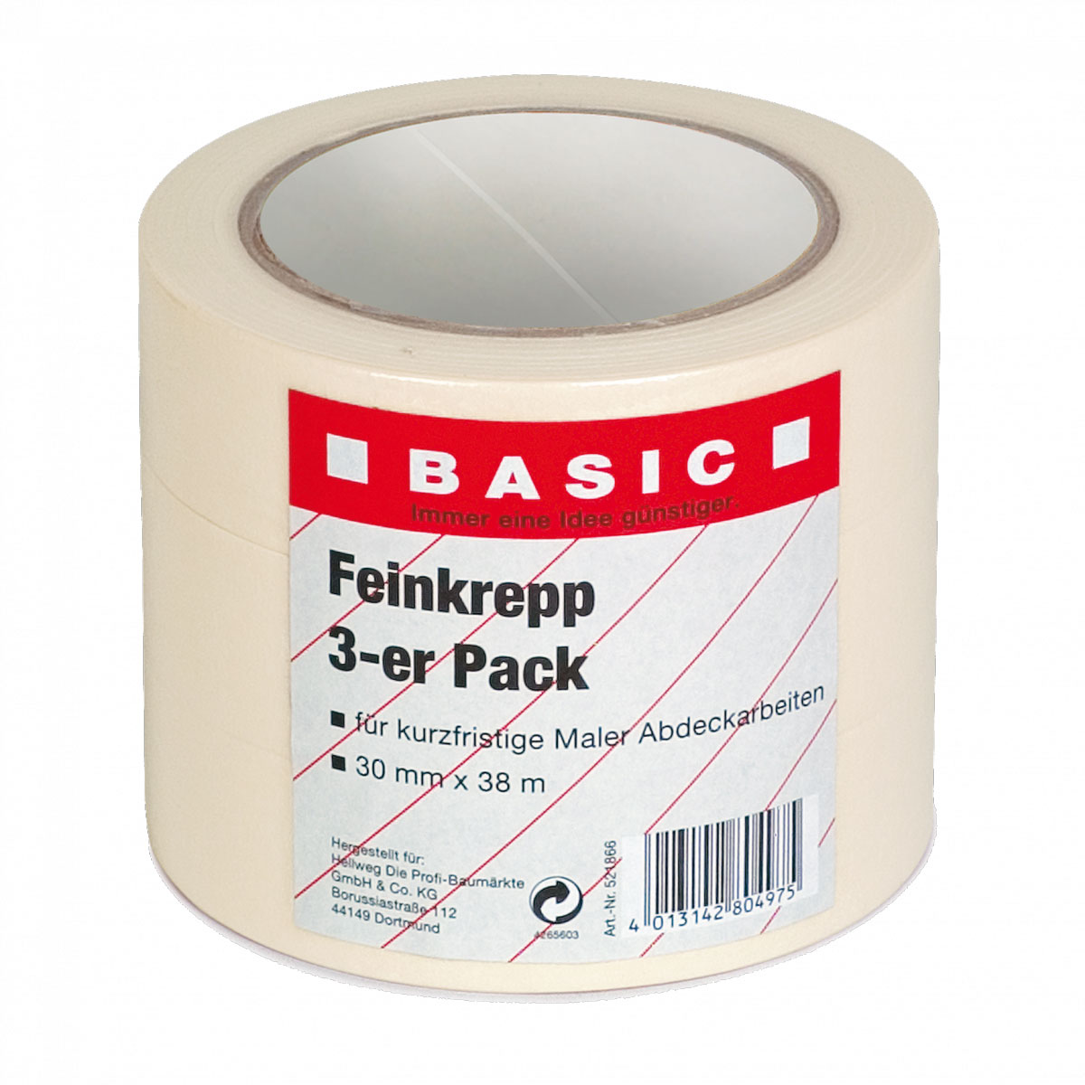 Basic Feinkrepp 3er Pack 38m x 30 mm