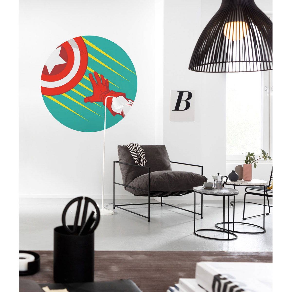 Komar Selbstklebende Vlies Fototapete rund Avengers Captain's Shield Pop Art Durchmesser 125 cm