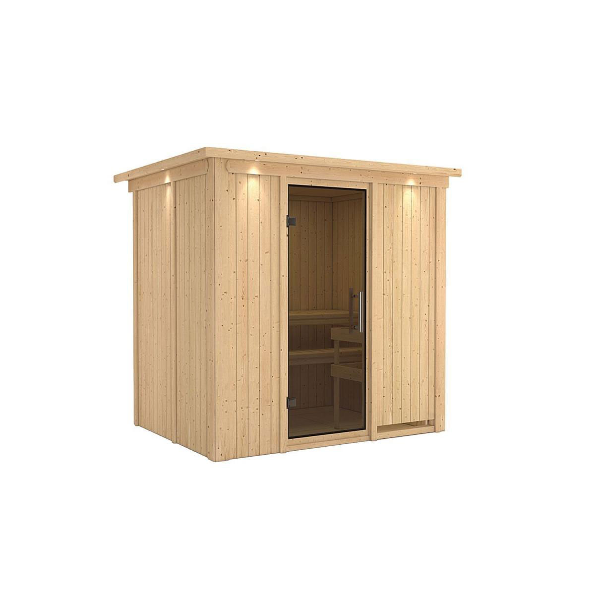Karibu Sauna Fanja Fronteinstieg ohne Ofen mit Kranz graphitfarbene Glastür