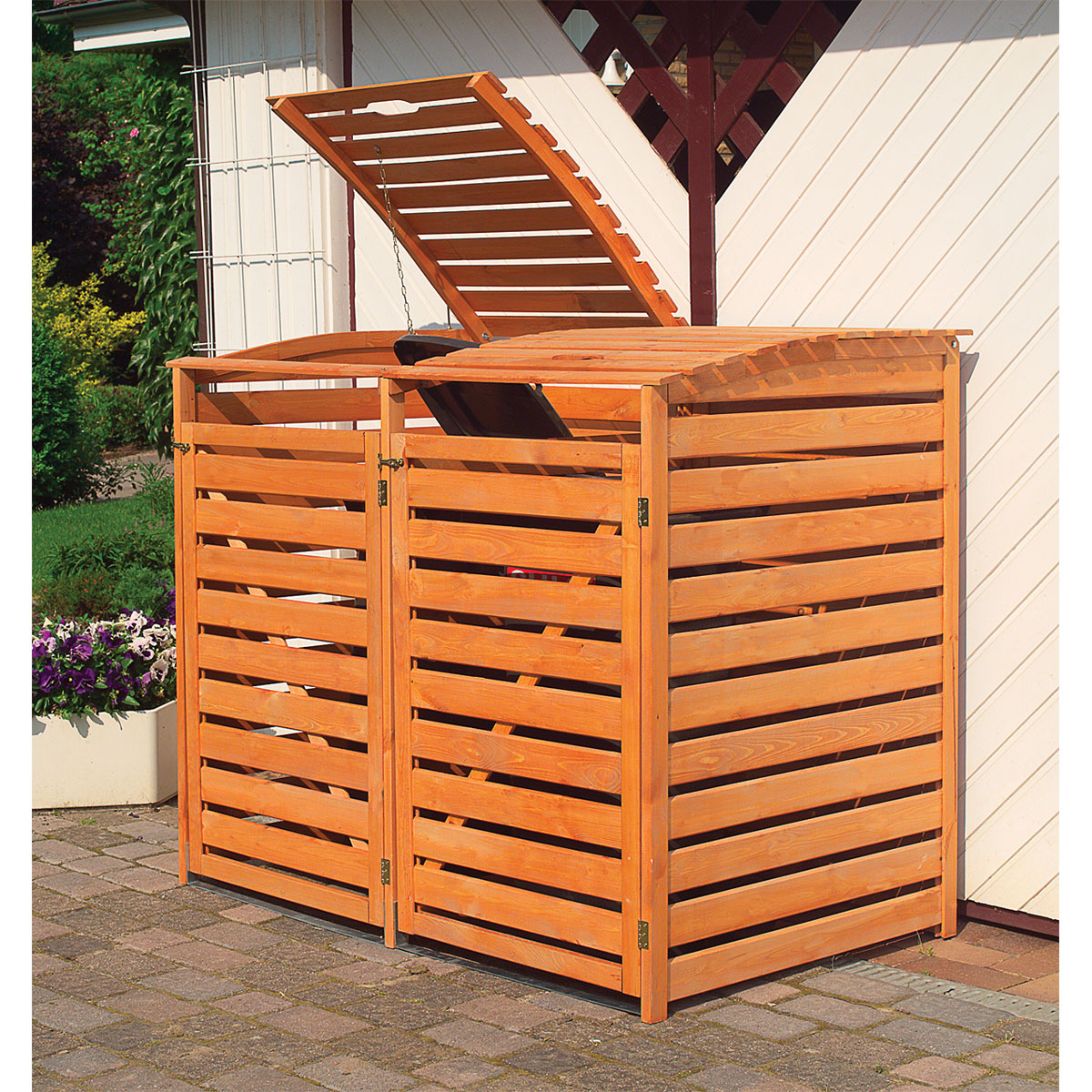 Promadino Mülltonnenbox Vario III für 2 Tonnen braun