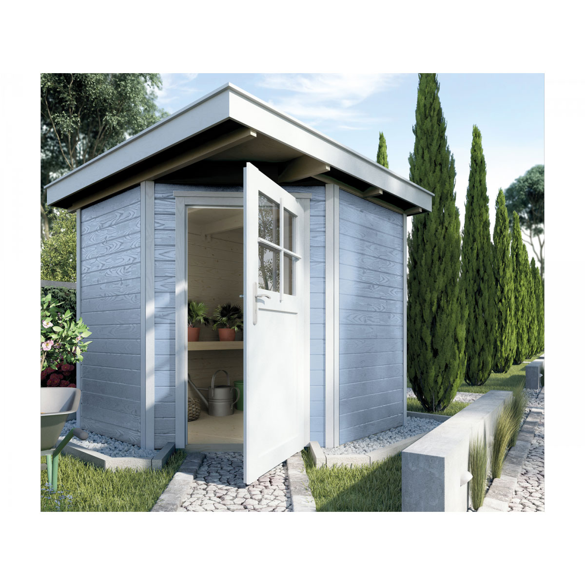 Weka Gartenhaus 229 21 mm grau mit Fußboden 209 x 205 x 217 cm