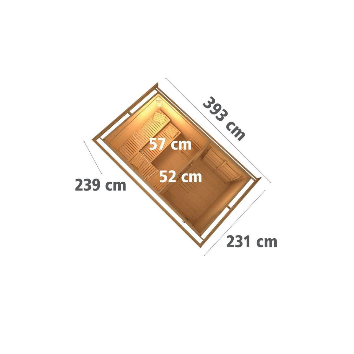 Karibu Saunahaus Skrollan 3 38 mm 9 kW Bio Ofen externe Strg Milchglastür Bild 11