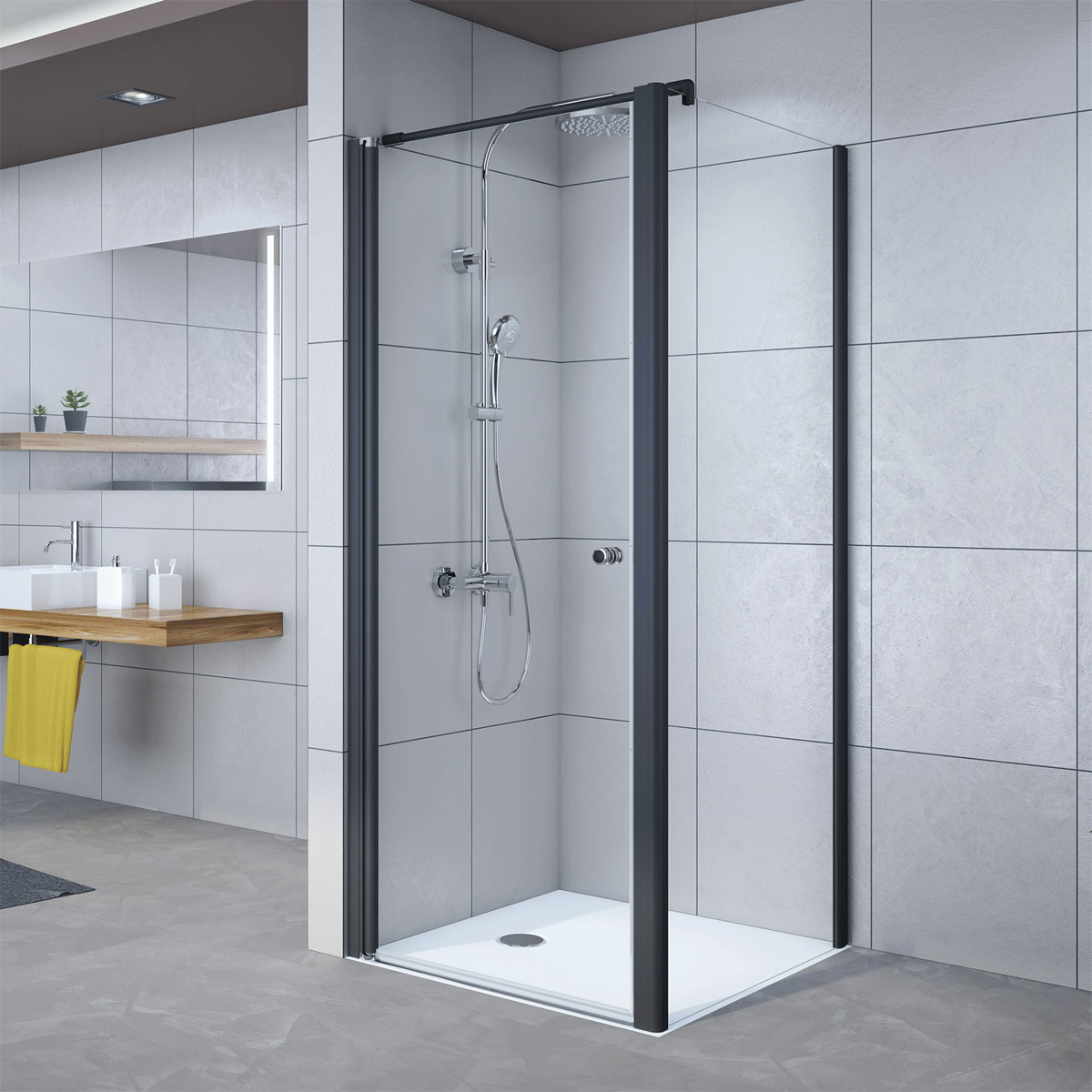 Breuer Drehtür Elana 6 für Seitenwand, Anschlag links, schwarz matt, Bella C, 750 mm