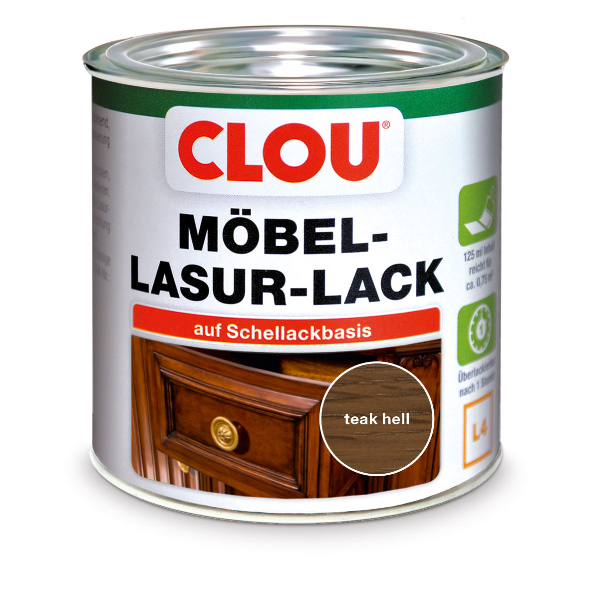 Clou Möbel-Lasur-Lack Teak Hell 0,125 L Clou Möbel-Lasur-Lack Teak Hell 0,125 L