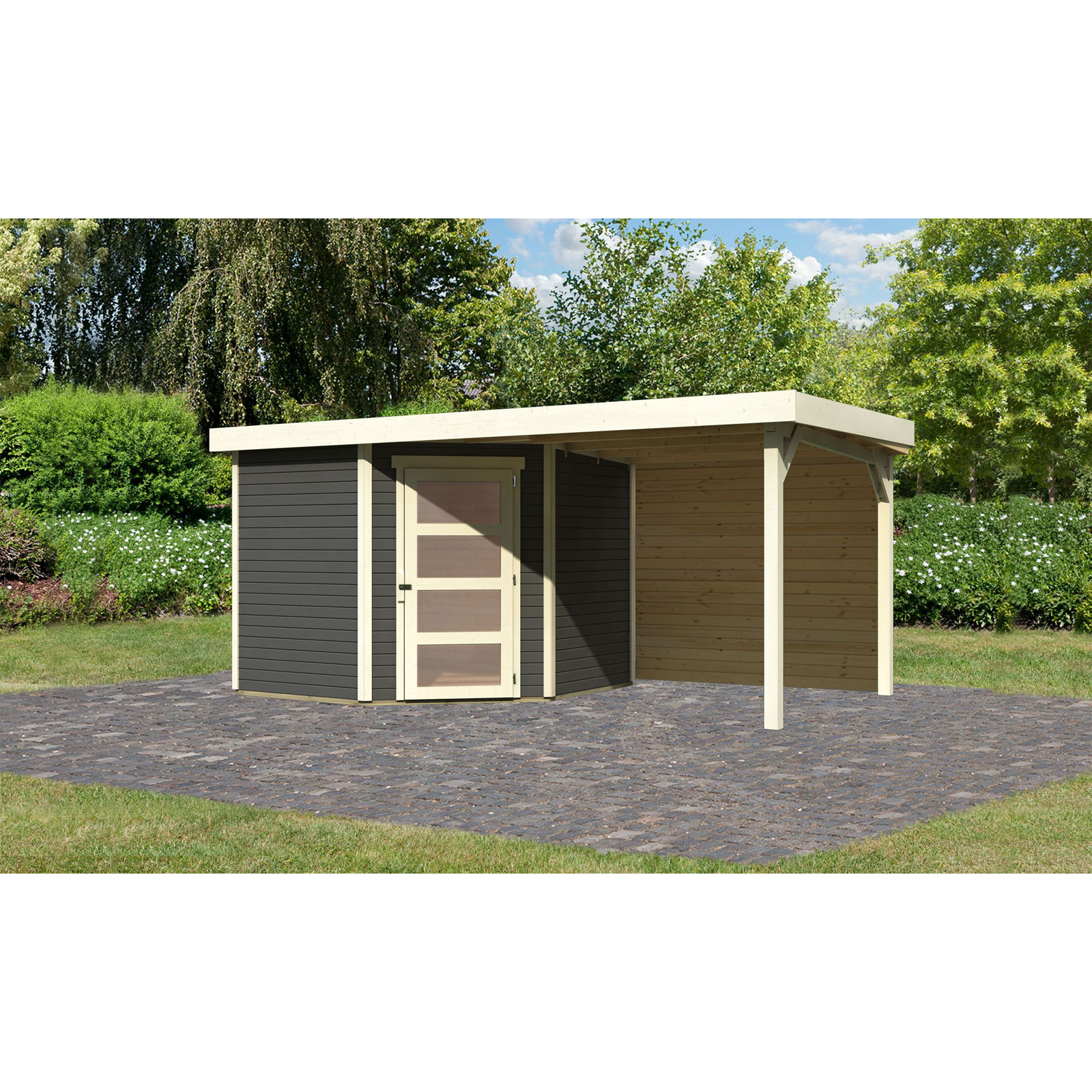 Karibu BBH Schwandorf 5 Set mit Anbau terragrau