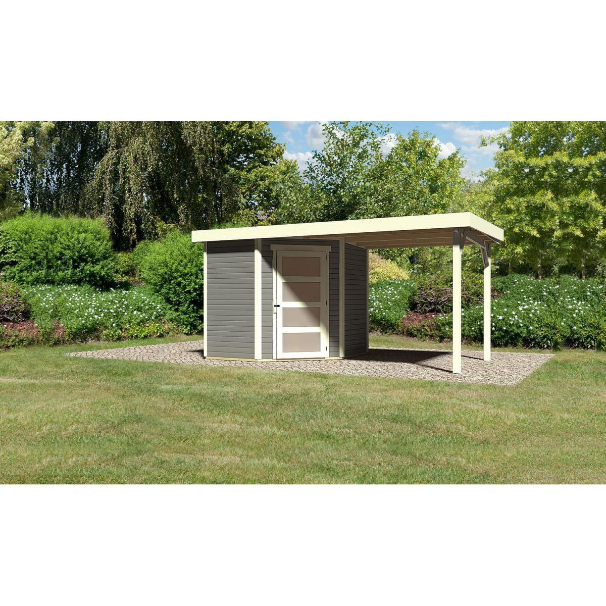 Karibu Gartenhaus Schwandorf 3/5 mit Anbaudach 220 cm 213 x 217 x 218 cm grau