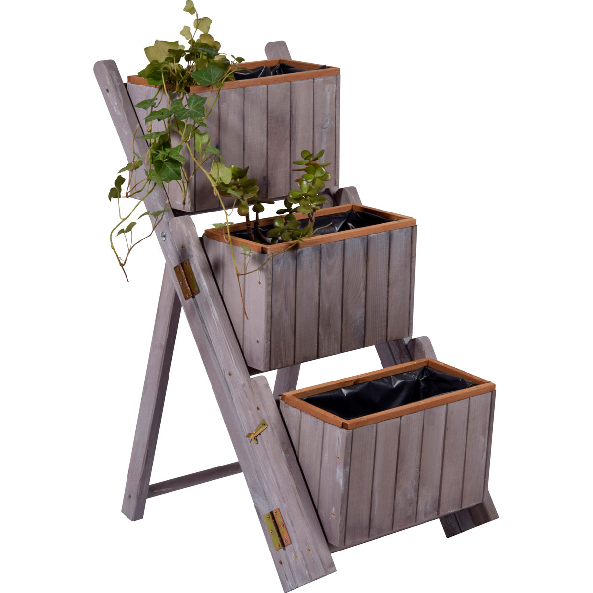 dobar Pflanztreppe ausklappbar 41 x 85 x 55 cm grau Kiefer grau Bild 3