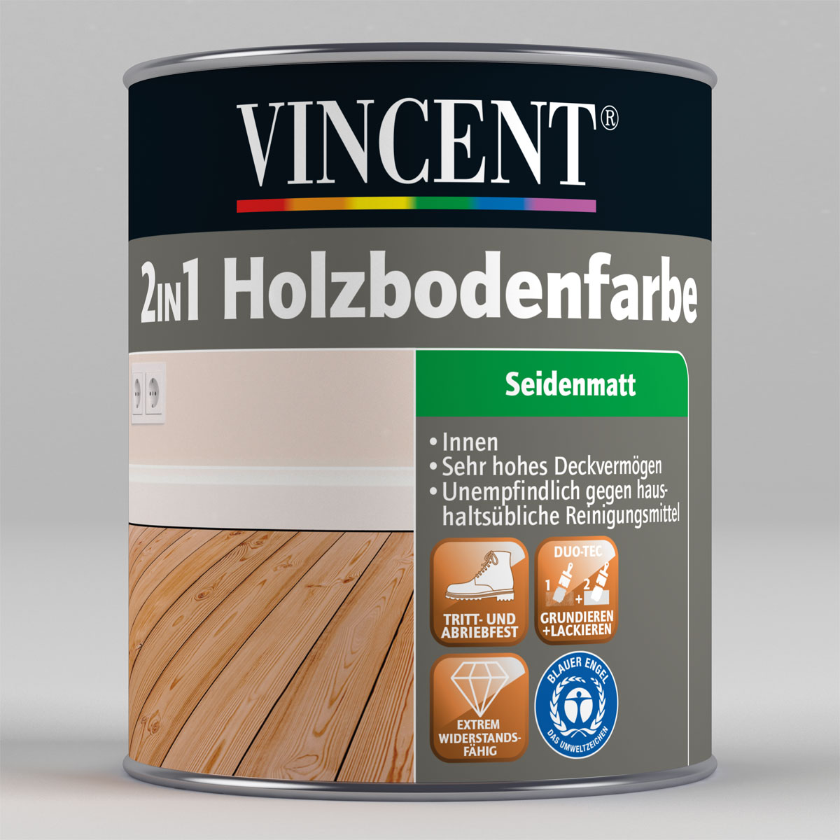 Vincent 2in1 Holzbodenfarbe RAL8011 Nussbraun 750 ml