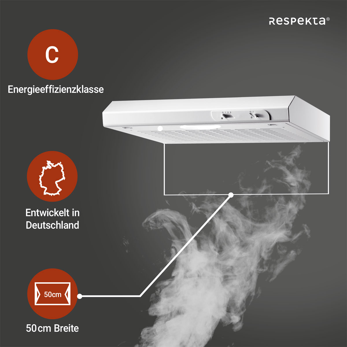 Respekta Suna Unterbauhaube DH520WL 50 cm Weiß Bild 8