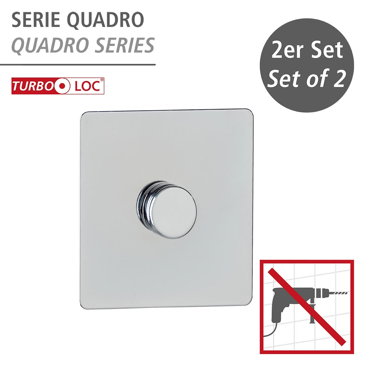 Wenko Edelstahl Adapter Uno Quadro 2er Set Befestigen ohne bohren Turbo-Loc  | 503694