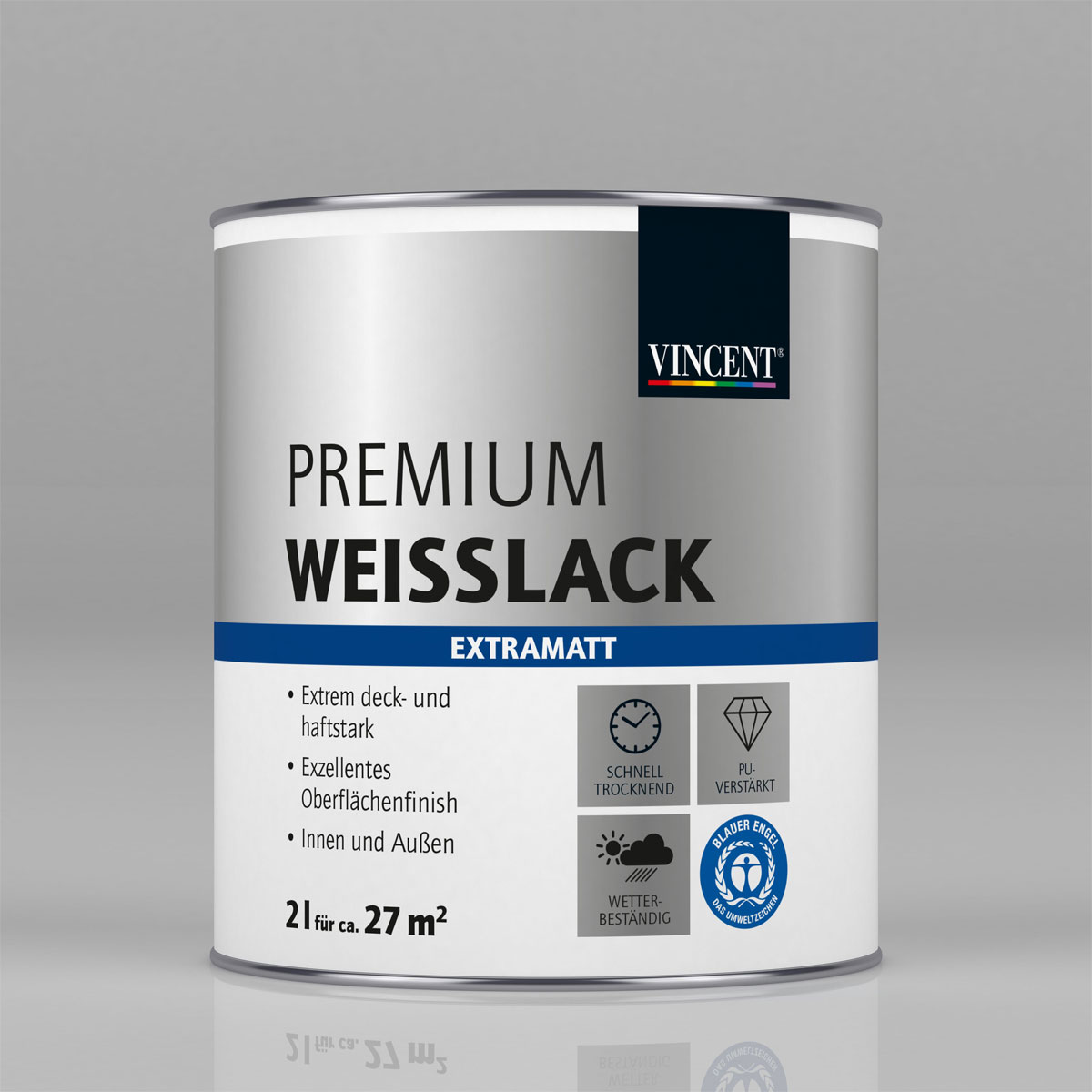 Vincent Premium Weißlack RAL 9010 Reinweiß extramatt 2 L